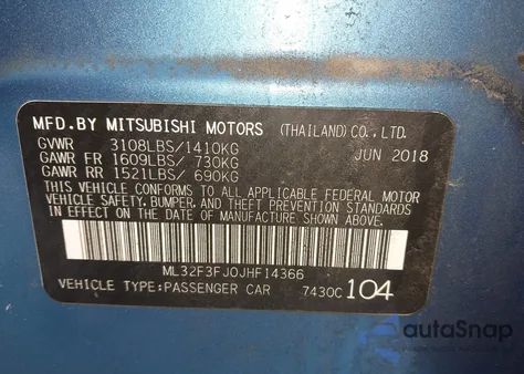 2018 Mitsubishi Mirage G4 Es from USA, damaged, VIN ML32F3FJ0JHF14366